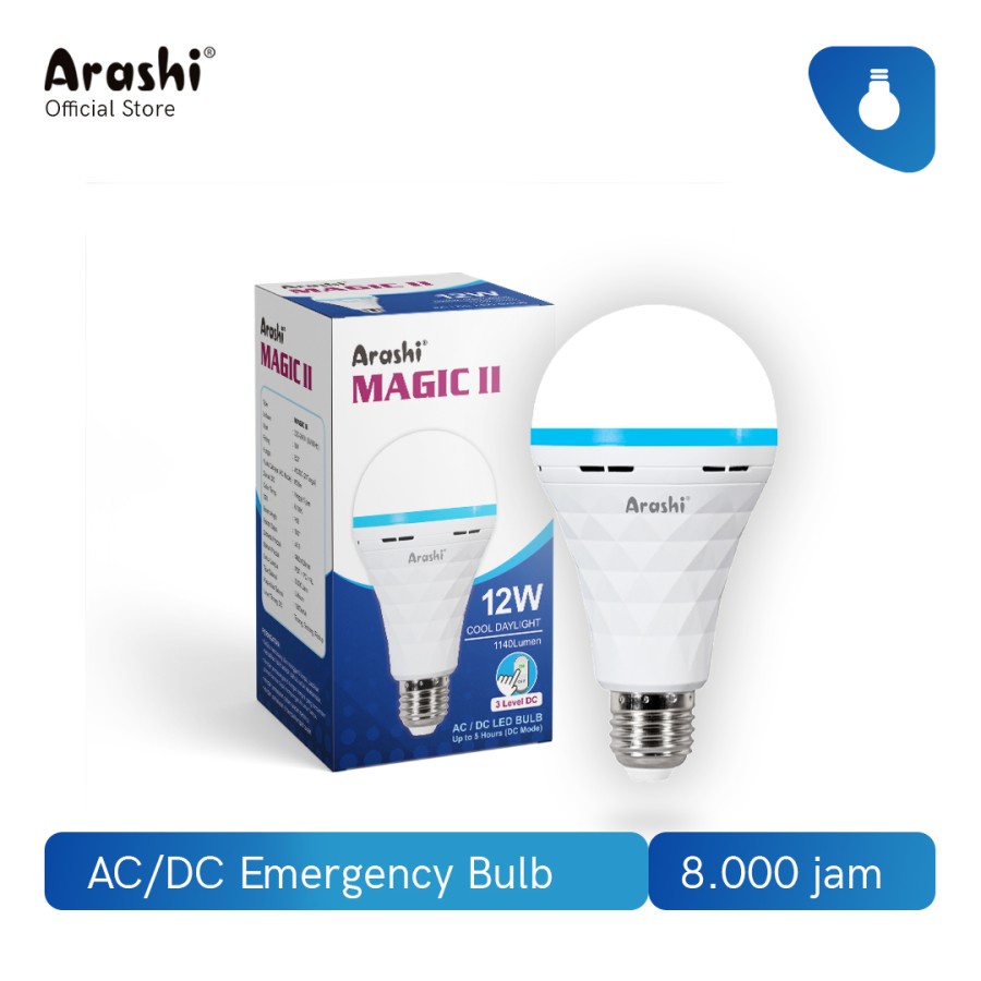 Lampu Emergency LED Arashi Magic 18w 12w 9w 18 w 12 w 9 w Bohlam Lampu Listrik Mati Darurat