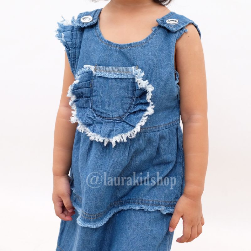 Dress Anak Perempuan / Dres Anak Perempuan / Dress Jeans Anak Overall By Laurakids 1-4 Tahun