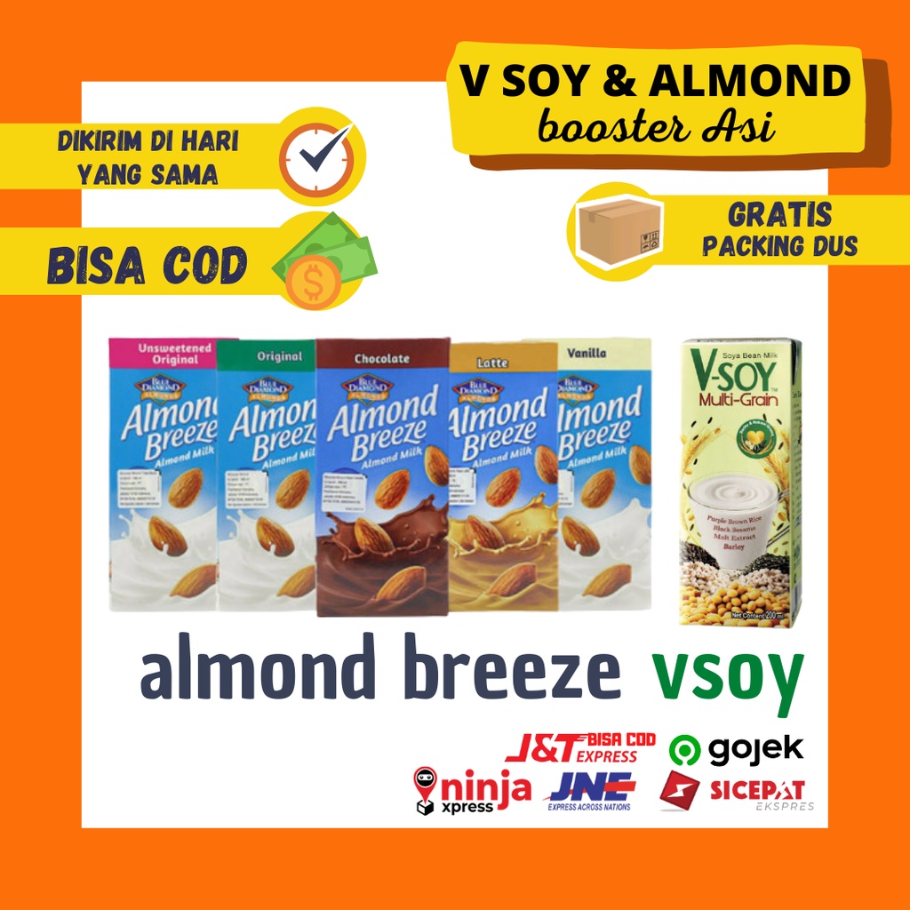 Almond Breeze V soy Vsoy UHT V-soy Multi Grain Soymilk 200 ml Pelancar Asi Booster Susu Kedelai