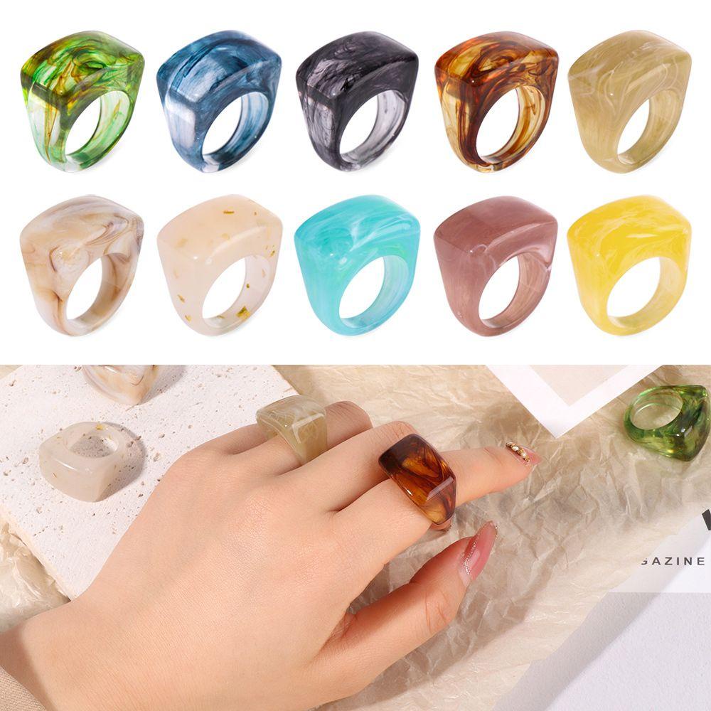 Lily Acrylic Cincin Hadiah Perhiasan Akrilik Warna-Warni Art Decor Motif Marmer