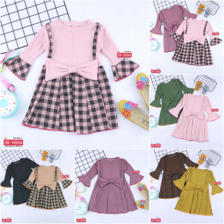 Overall Kirei uk Bayi - 8 Tahun / Dres Lengan Panjang IMPORT Anak Perempuan Murah Baju Gaun Pesta Adem ZR Vedia