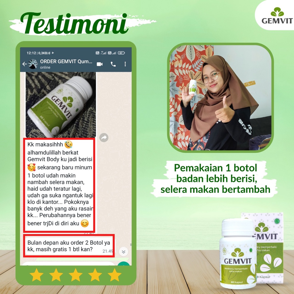 Gemvit suplemen penggemuk badan penambah berat badan anak dewasa pemutih badan permanen bpom original