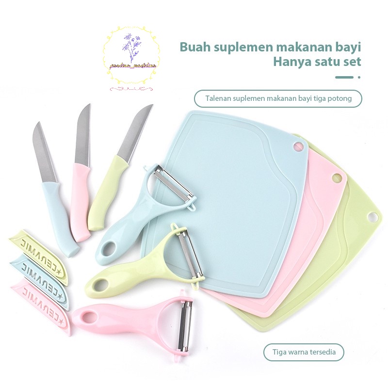 TERMURAH SURABAYA Pisau Set 3 in 1 Talenan Set Knife Set Peeler Buah TELENAN WARNA ACAK