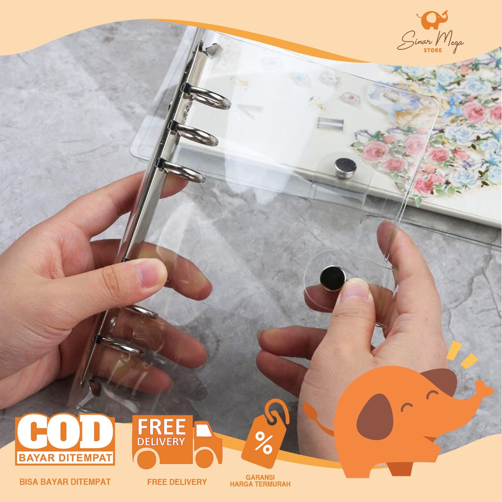 

Korean Style Clear Cover 6 Ring Binder / Plastik Sampul Buku Silikon Transparant Kancing Lucu Unik