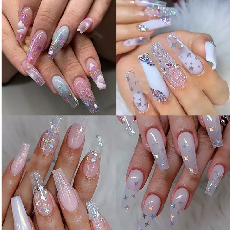 1 Kantong Stiker Kuku Glitter Sequin Holografik Bentuk Bintang 3D Warna-Warni Untuk Dekorasi Nail Art