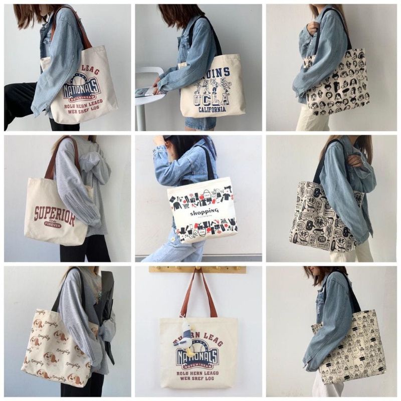 Medan termurah kanvas bag kd023 style tote bag text big faashion