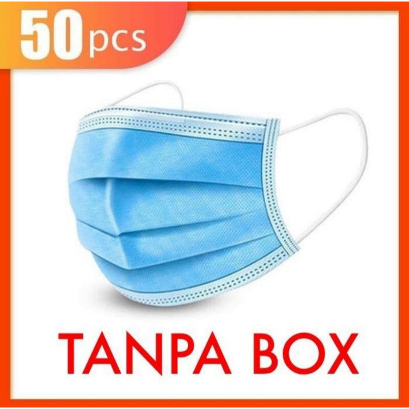 [SST] Masker 3 Ply 50 Pcs Earloop BIRU Tanpa Box (NO BOX) Plastik Sealer Rapat Pabrik