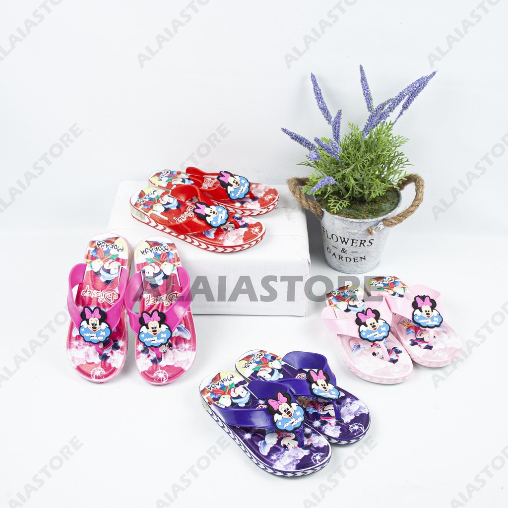 Sandal Japit Anak Import Lampu LED Karakter Mickey Minnie (30-35) / Sandal Jepit Anak Karakter