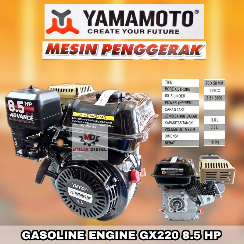 Mesin Penggerak Bensin YAMAMOTO GX220 GX220 YMT220 8.5 HP - Putaran Cepat 1:1