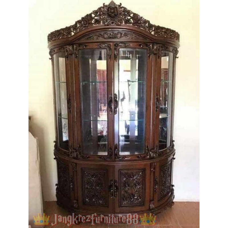 LEMARI JATI UKIR SETENGAH LINGKAR LEMARI HIAS