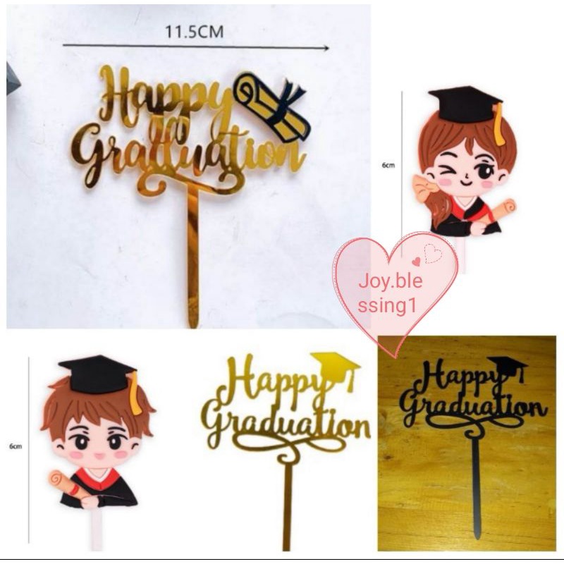 TOPPER AKRILIK topper kertas HAPPY GRADUATION/ hangtag wisuda/ Hangtag graduation