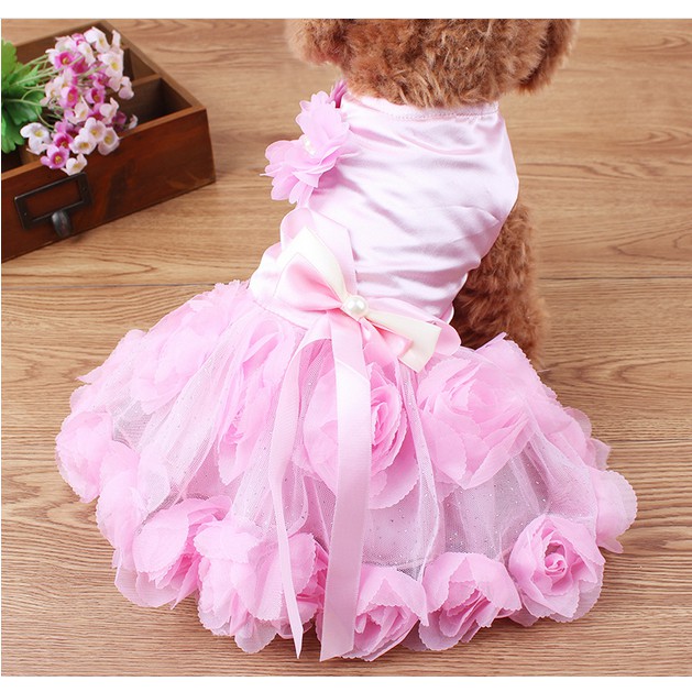 Gaun Anjing Pet Kucing Kitty Doggy Puppy Baju Kostum Wedding Pinky Pita Besar