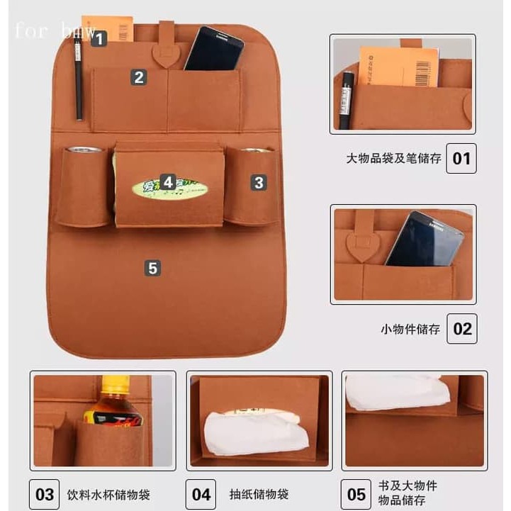 Coklat Coffee Car Back Seat Organizer Tas Belakang Jok Mobil Gantung