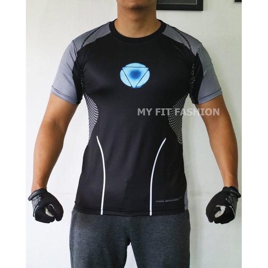 Dijual accessories KAOS BAJU PRIA SUPER HERO IRON MAN TONY STARK GYM FITNES Diskon