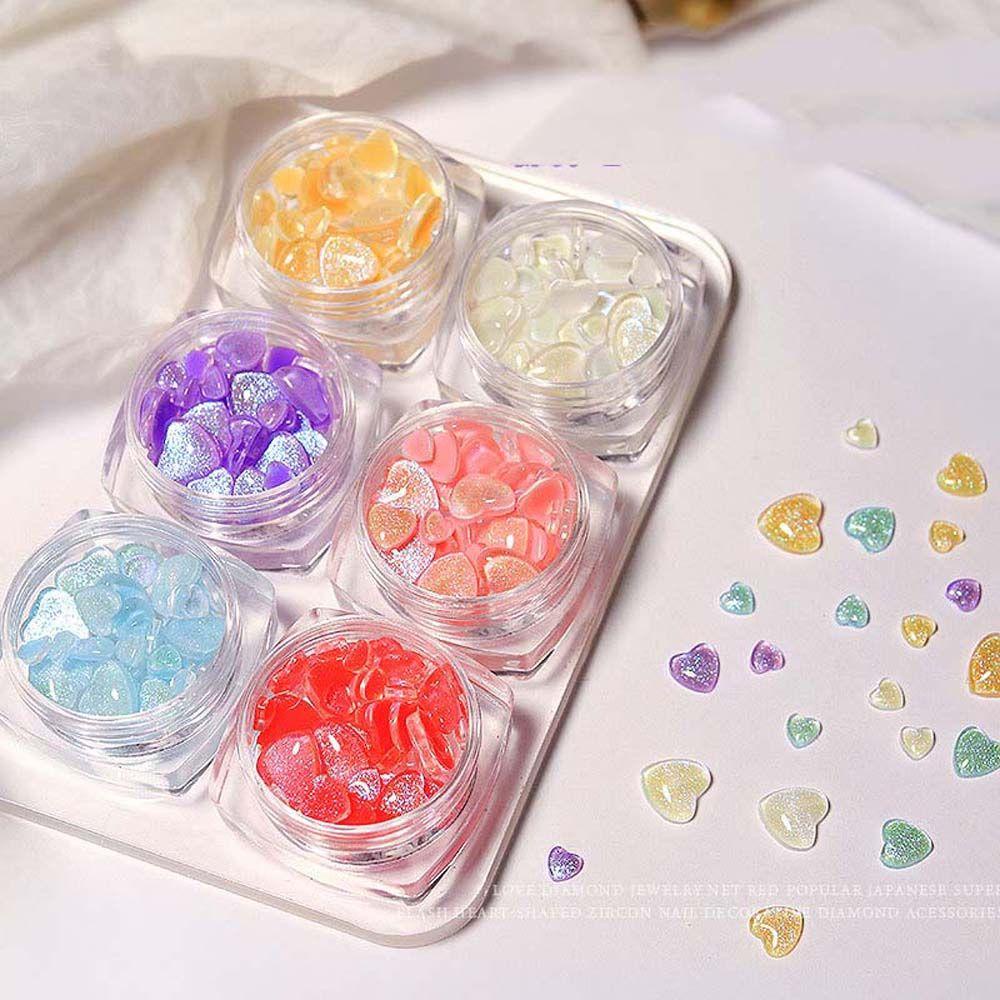 Mxbeauty Aurora Love Heart Nail Charms Lucu Indah Mata Kucing Batu Decal Craft Permata Batu Glitter Love Heart Kristal Hiasan Kuku