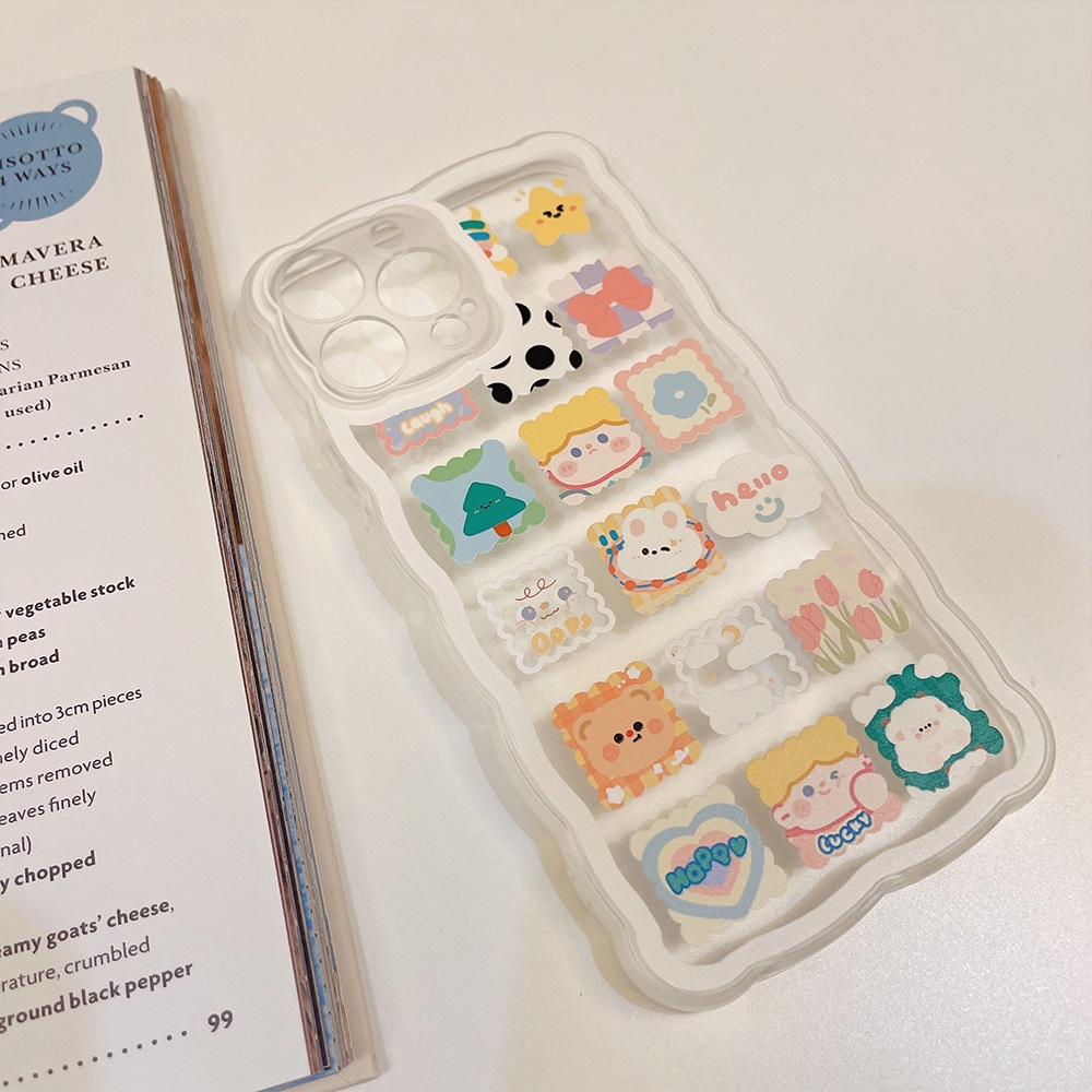 IPHONE Label Kartun Lucu Transparan Desain Sederhana Lembut Casing Ponsel Cover Untuk Iphone7 8 PLUS X XR XS 11 12 13 14 MINI PRO MAX SE 2020