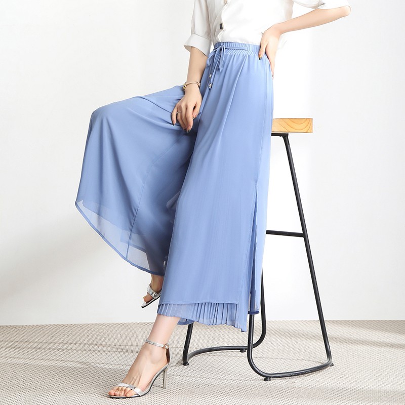 【SALE】korean Layered Elastic Waist Solid Wide Leg Pants 7256