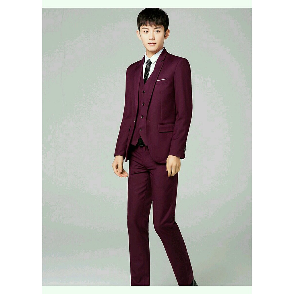 SETELANBLAZER MAROON PRIA SLIMFIT SEMI FORMAL 5IN1 - PREMIUM RED STRIPE EXCLUSIVE STYLE ORIGINAL