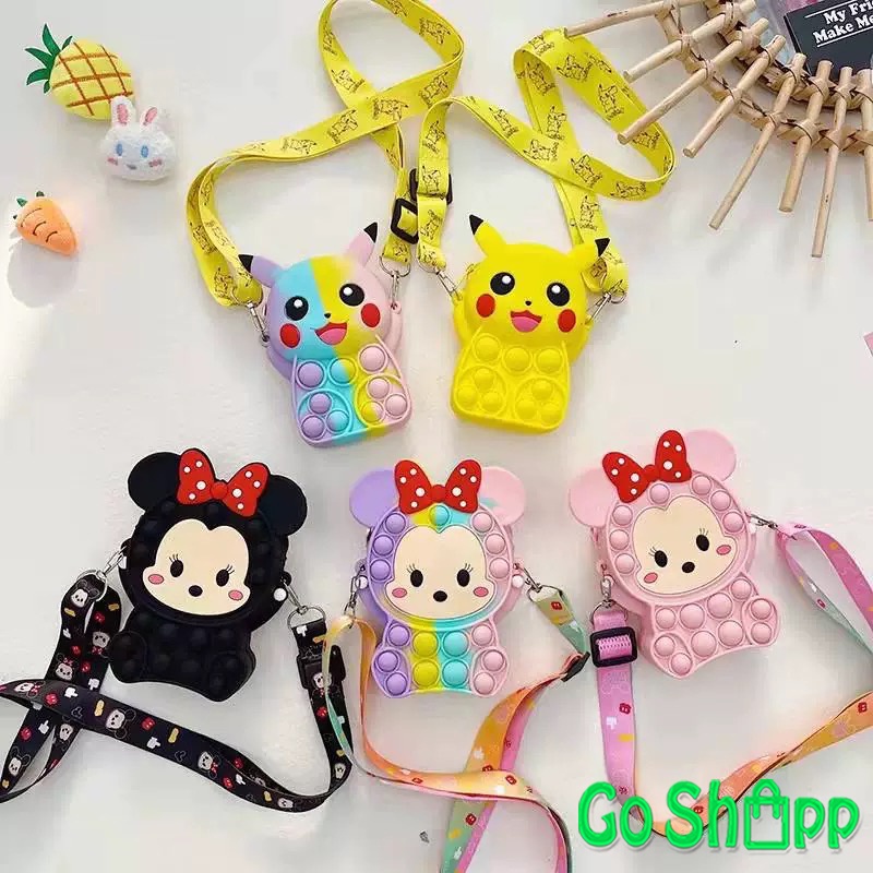 Tas Pop it Anak Karakter Lucu Import - Tas Selempang Anak Karakter Mickey Minnie Pikachu - Pop It Terbaru Import - Tas Anak Lucu Pop It Fidget Toys [JL12]