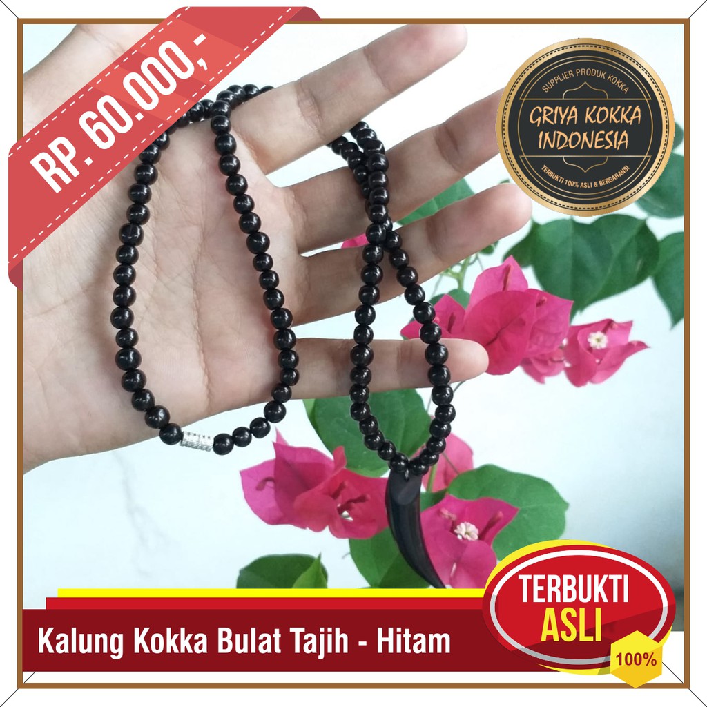 Kalung Kokka Bulat Tajih - Kalung Kesehatan - Kalung Kayu - Hitam