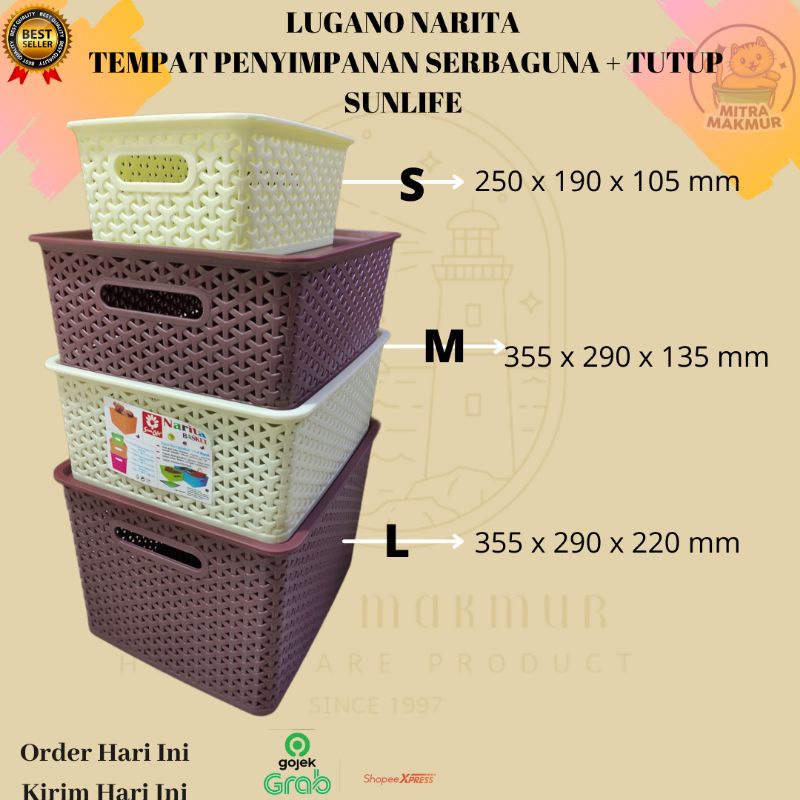 NARITA - KERANJANG SERBAGUNA + TUTUP MOTIF ROTAN SIZE S-M-L / STORAGE BOX MULTIFUNGSI / TEMPAT SURAT FILE