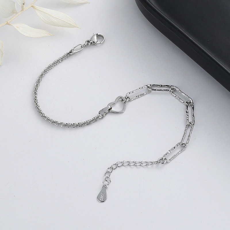 Elegant Heart Silver Bracelet Gelang Fashion Shiny Link Chain Adjustable Bracelets for Women Jewelry Party