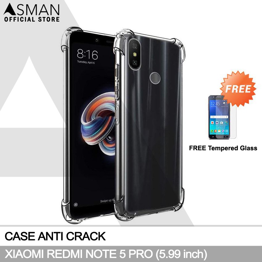 Anti Crack Xiaomi Redmi Note 5 Pro (5.99&quot;) | Soft Case Anti Bentur + FREE Tempered Glass