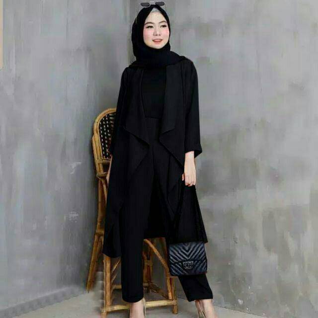 SET CARDI CELANA  LIVIOR 2IN1, MOSCREPE, GAMIS HIJAB MUSLIM, CARDIGAN, SETELAN