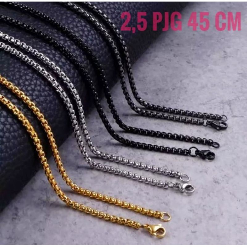 Kalung Titanium Rantai kotak Rolo 45 cm anti karat