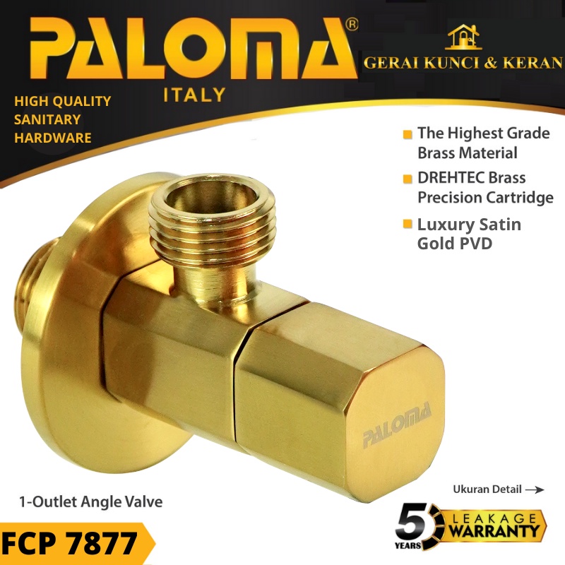 PALOMA FCP 7877 Keran Stop Toilet WC Jet Shower Valve Tembok Kran Air EMAS SATIN GOLD