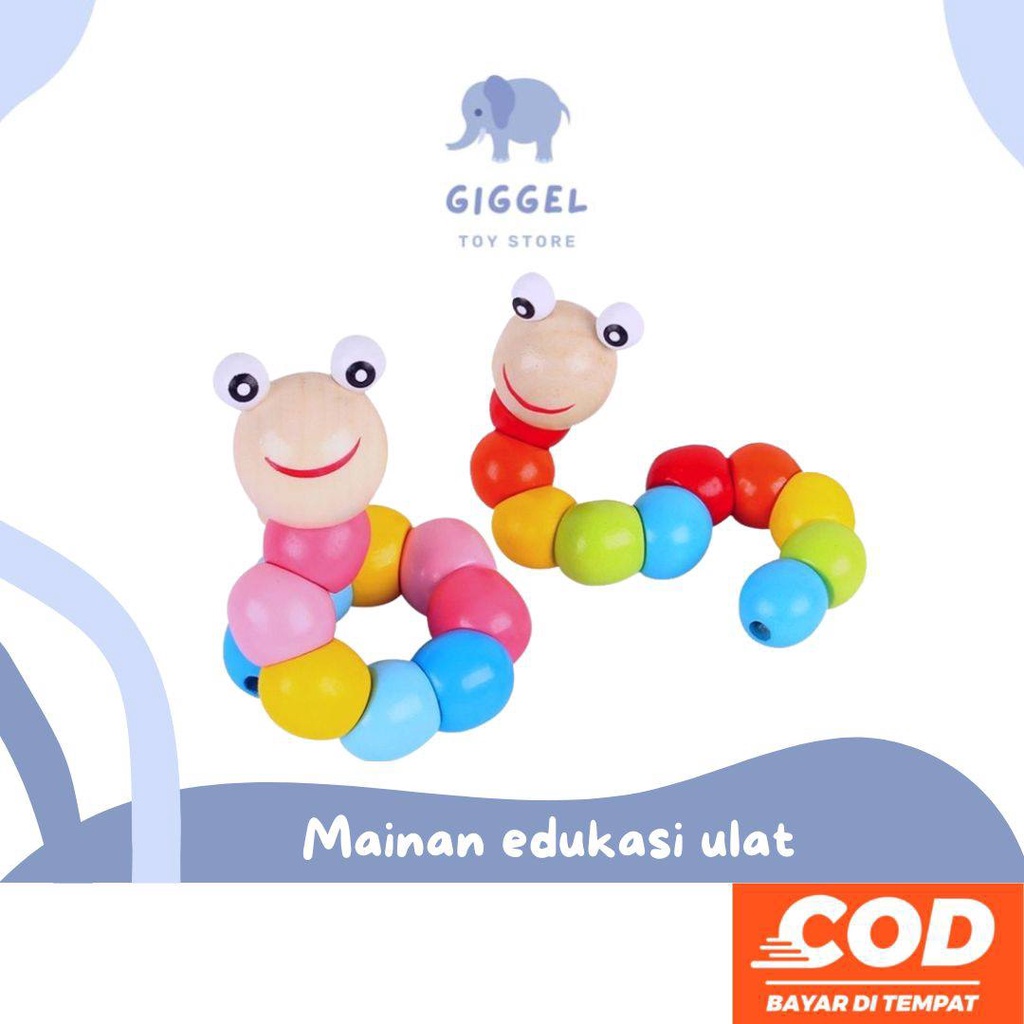 [ Giggel ] Mainan Edukasi Anak Ulat Kayu Lucu / Mainan Ulat Kayu Lucu / Mini Worm Colorful Wooden Toy / Mainan montessori bayi