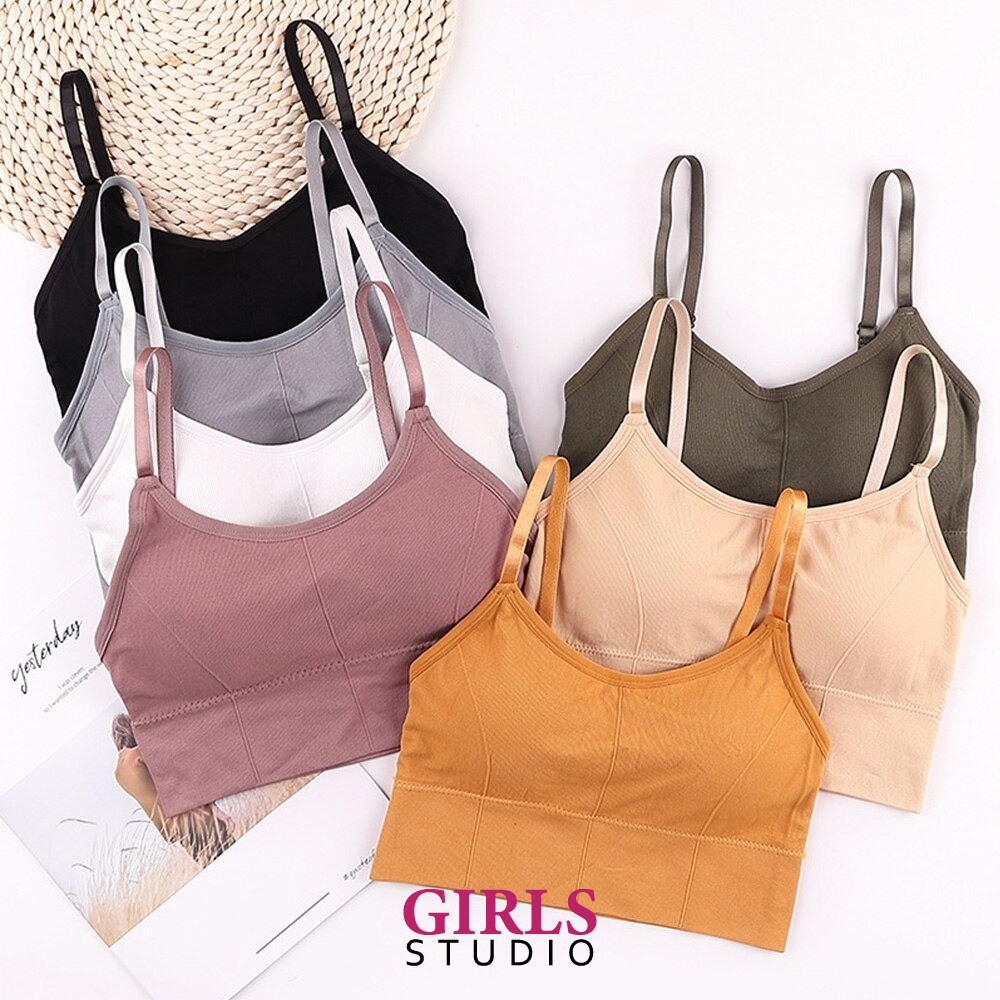 Bra Baju Wanita Motif Polos Tanpa Kawat / Pakaian Dalam Croptop Bra Fashionable / Woman Sport Bra Pu