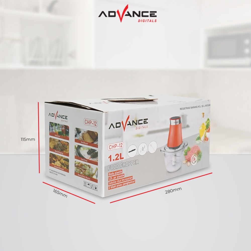 Advance Digitals CHP-12 Food Chopper Processor 1.2L Alat Penggiling Bumbu Food Chopper Blenderr