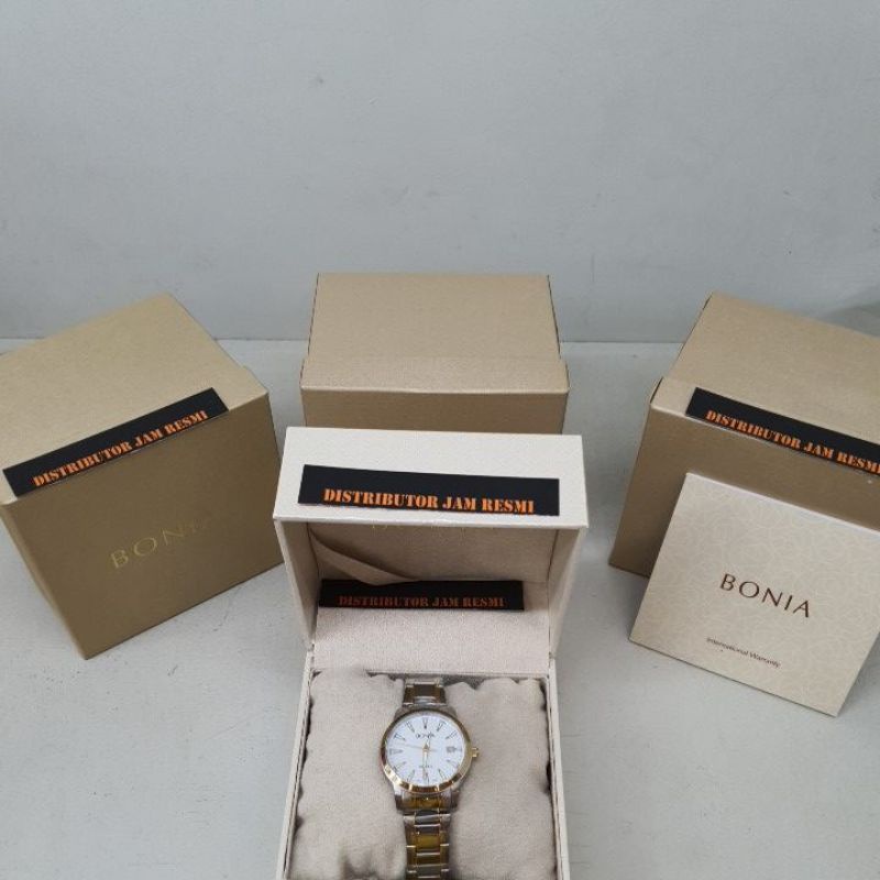 Jam Tangan Wanita Bonia BNB10100-2112 Silver Gold Dial White Stainless Quartz