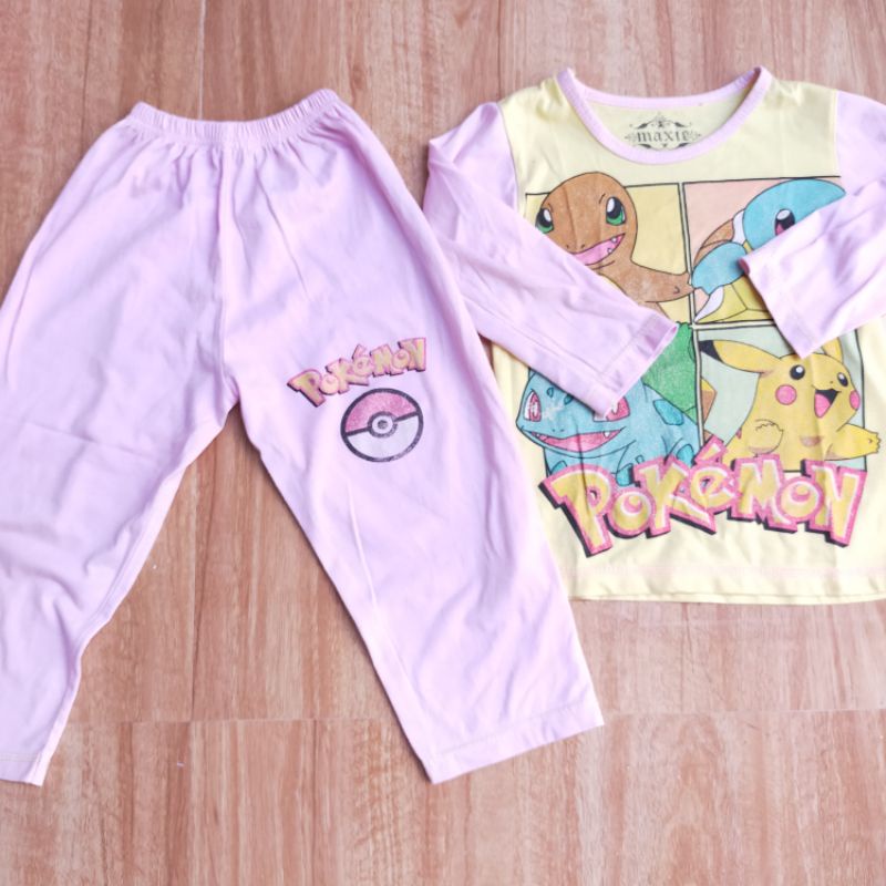 Preloved Piyama Anak Perempuan Pink Motif Pokemon