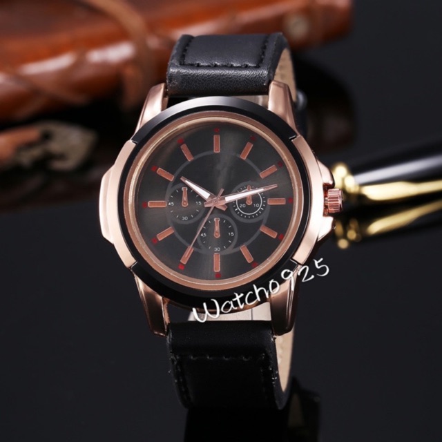 [READY STORK] JAM TANGAN PRIA KULIT FASHION MURAH ANALOG COKLAT MUDA PLAT HITAM M13