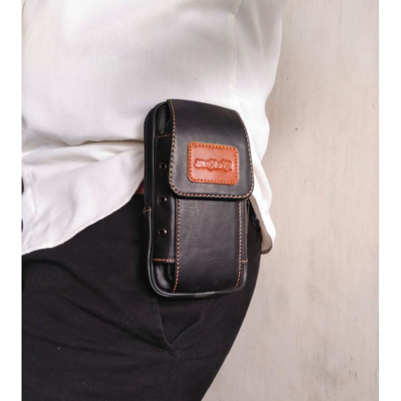 Dompet Pinggang Pria Kulit Sapi Asli Classic 2slot