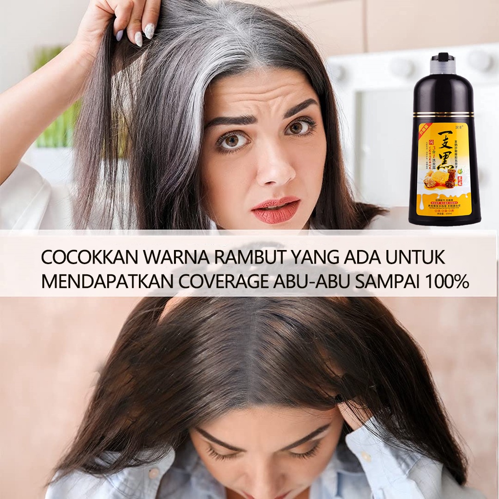 Pewarna rambut Warna rambut Sampo penghitam rambut uban 650ML hair treatment Tiga efek dalam satu Natural black Sampo uban All Natural And Organic Ingredients No Irritable Odor