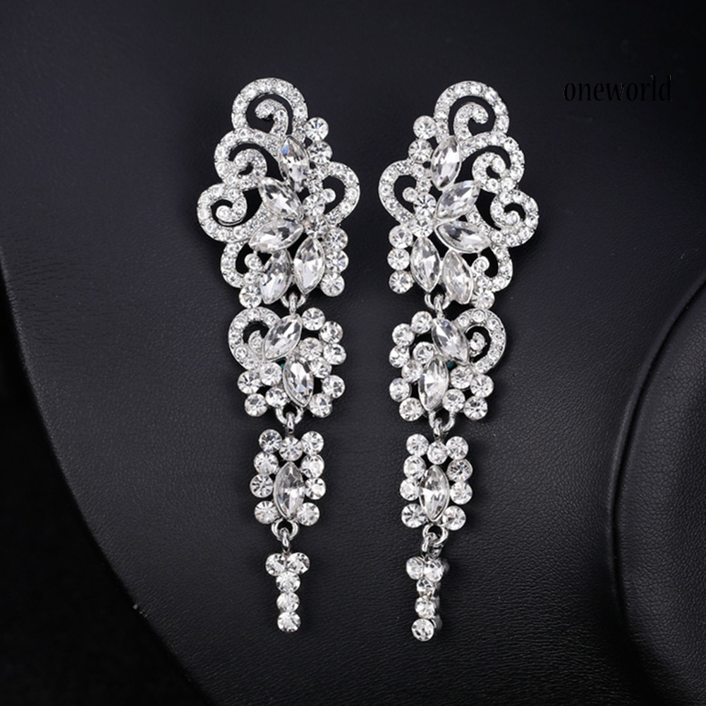 OW@ Women Long Dangle Chandelier Earrings Engagement Bridal Rhinestone Jewelry Gift