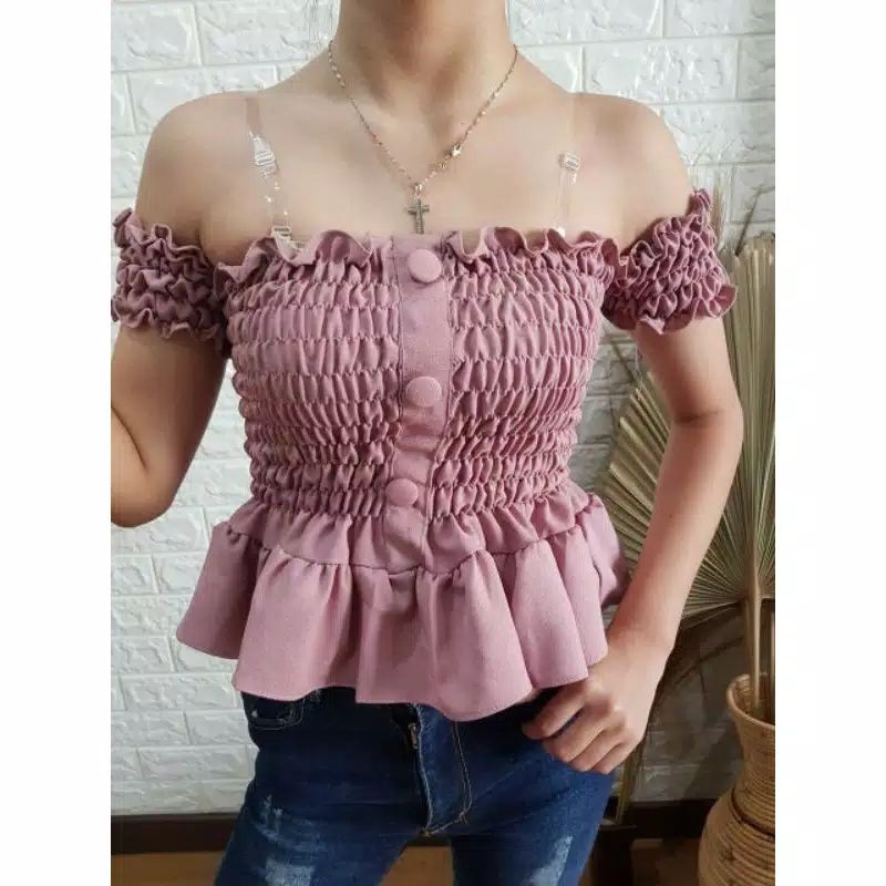 Sabrina Serut kancing/ Sabrina Kerut/ Baju Atasan Sabrina/ Baju Crop/ Sabrina Murah