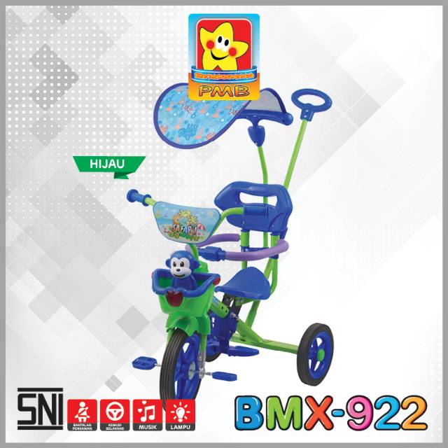 SEPEDA ANAK RODA TIGA PMB 922-CP BMX CHROME DAN WARNA KANOPI MUSIC