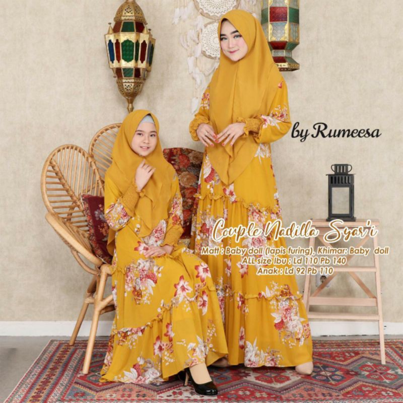 SETELAN GAMIS SYAR'I IBU ANAK JUMBO BABYDOLL/GAMIS SYARI MOTIF/CP NADILLA SYAR'I  FASHION HQ