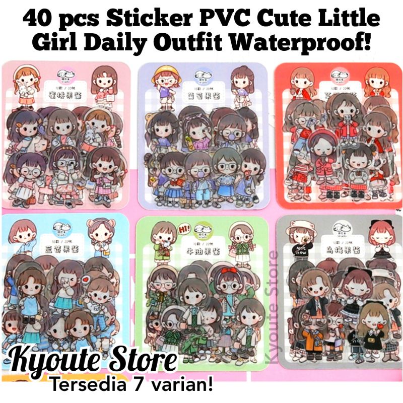 

40 pcs Sticker PVC Cute Girl Daily Outfit Scrapbook Bujo Journal HP