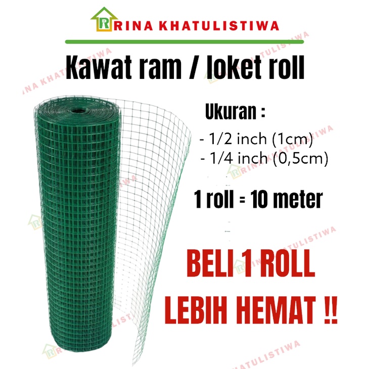 1 Roll Kawat Kandang Kawat Ram Hijau 90cm x 10m | Kawat Loket Hijau Roll | Kawat Kandang Roll 1/4 in