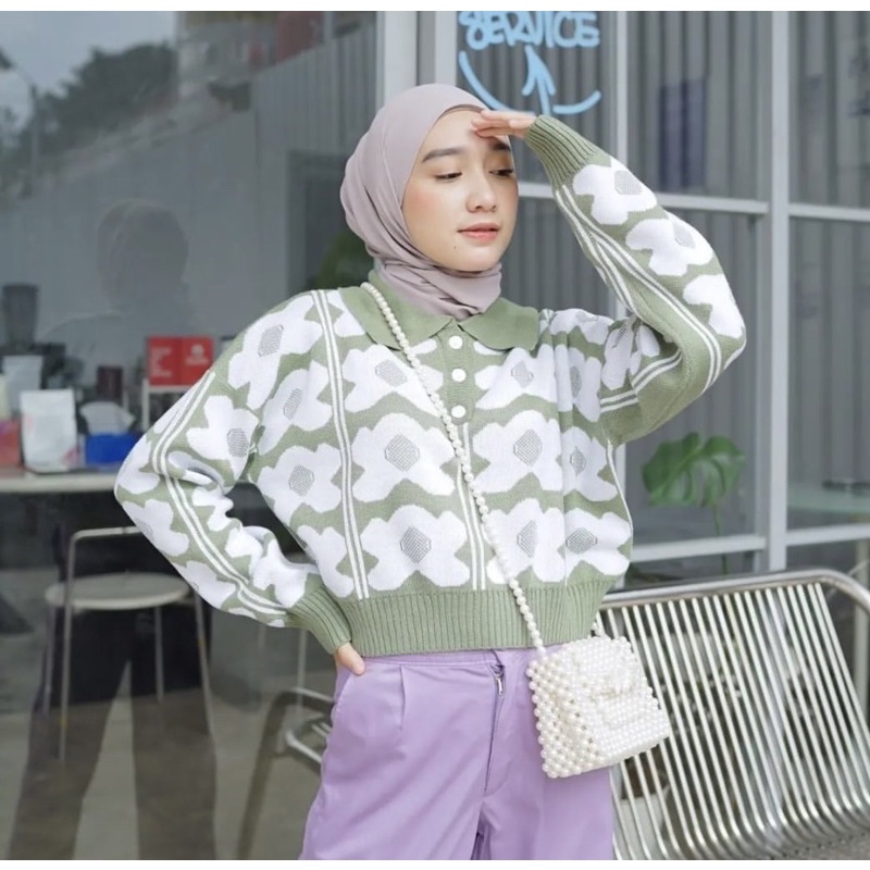 FLOWER KNITE CROOPE | SWEATER RAJUT WANITA MURAH