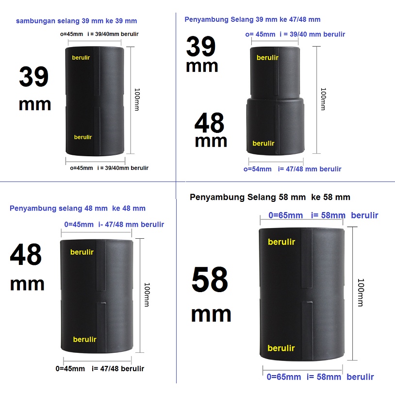 Sambungan Selang Vacuum Cleaner Hose Connector 39mm 48mm 58mm