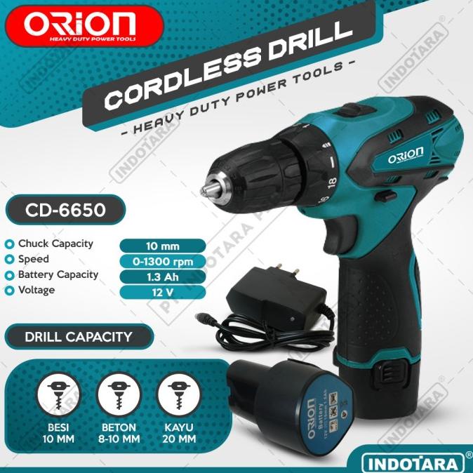 Mesin Bor Baterai Cordless Drill Bor Tangan Baterai 12V Orion CD-6650P