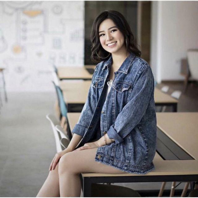 Jaket Jeans Boy Friend / Jaket Jeans Oversize Wanita BEST SELLER-Sandwash Biru