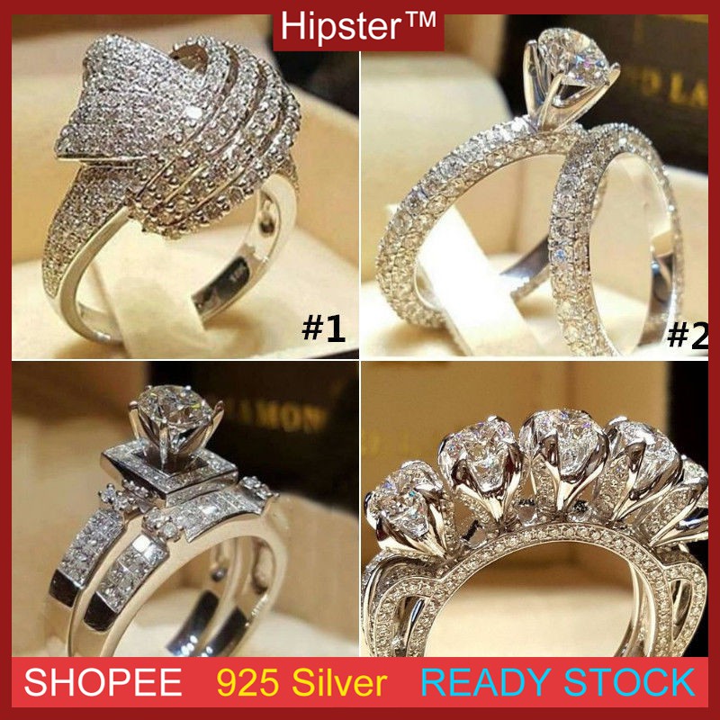Kreatif Buatan Berlian Cincin Pertunangan Fashion Berlapis S925 Perak Pernikahan Cincin