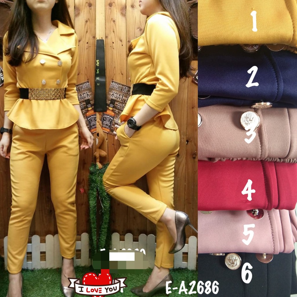 kathryn collection #002 , Stelan peplum scuba import premium celana panjang tangan 3/4 free belt